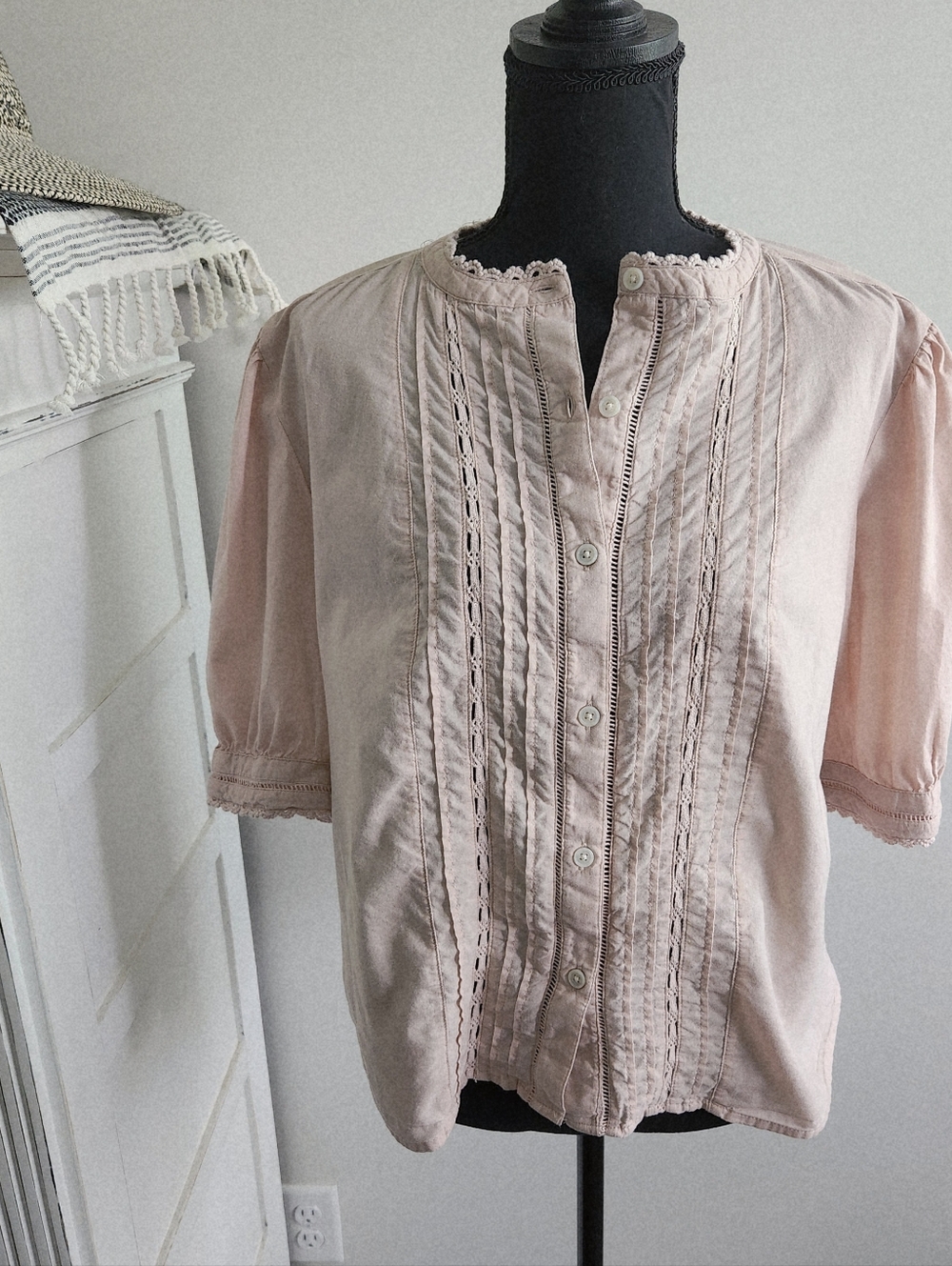 Beautiful Lace-Trim Button Front Blouse